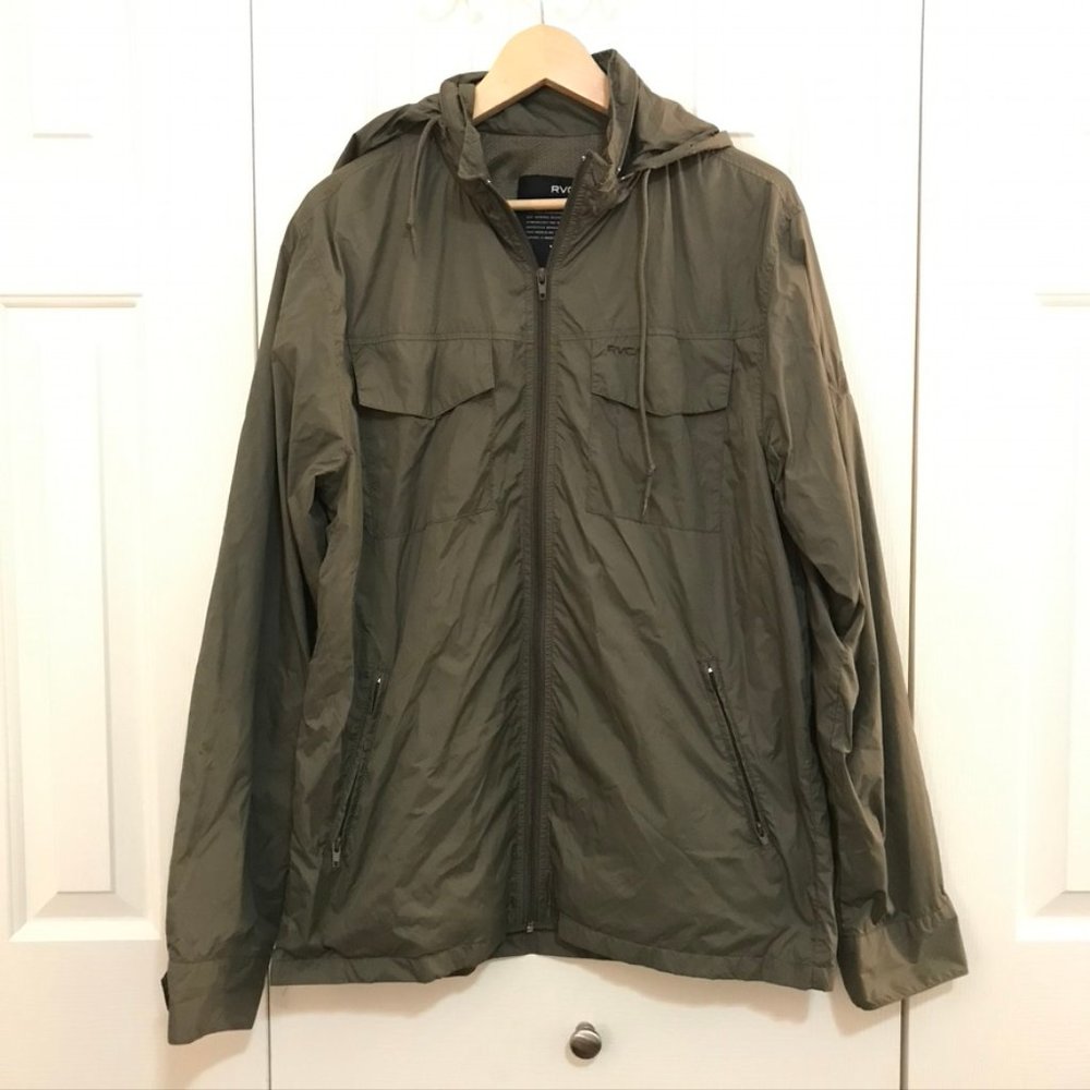 RVCA Windbreaker Rain Jacket Hidden Hood Army Grn